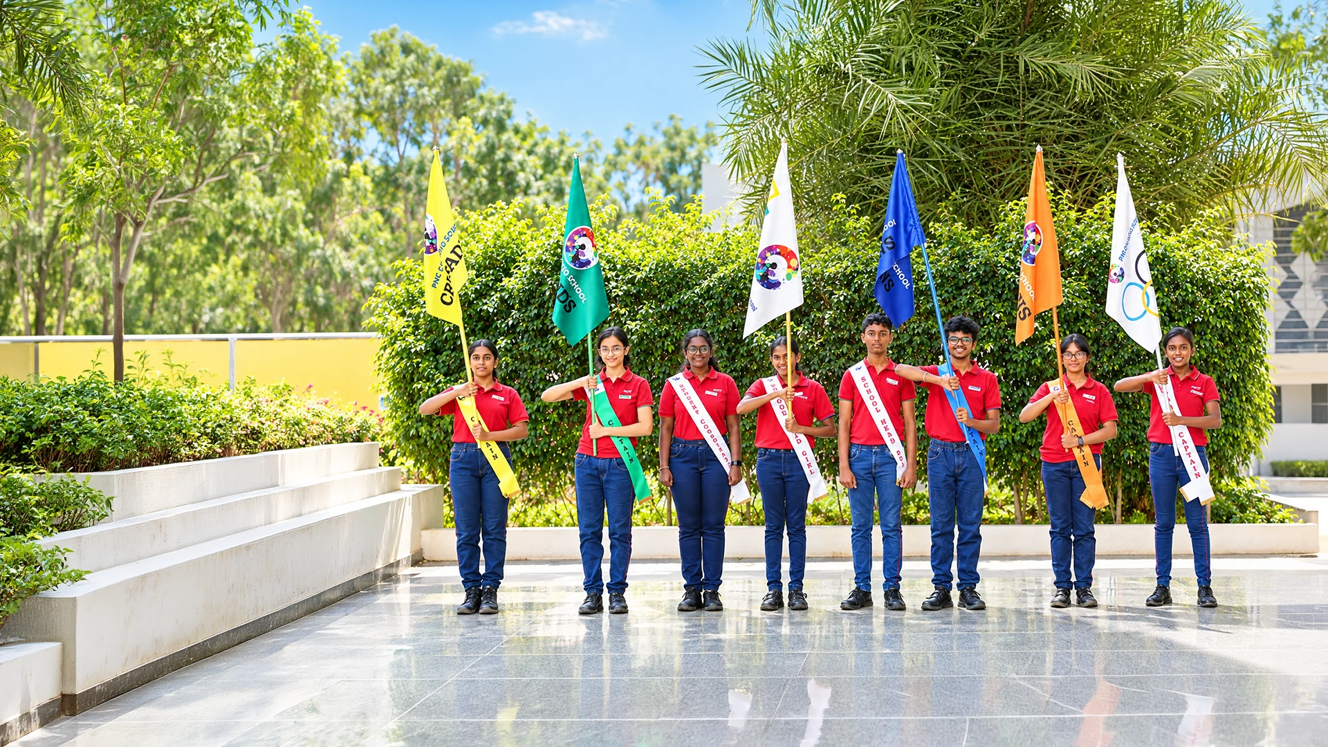 PNC Cognitio School Whitefield student leaders with house flags